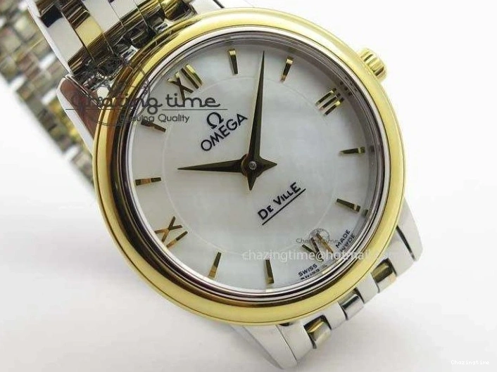 0111 De Ville 27mm SS YG Ladies MK 1:1 Best Edition White MOP Dial On SS Bracelet Ronda Quartz Sophisticated 8192